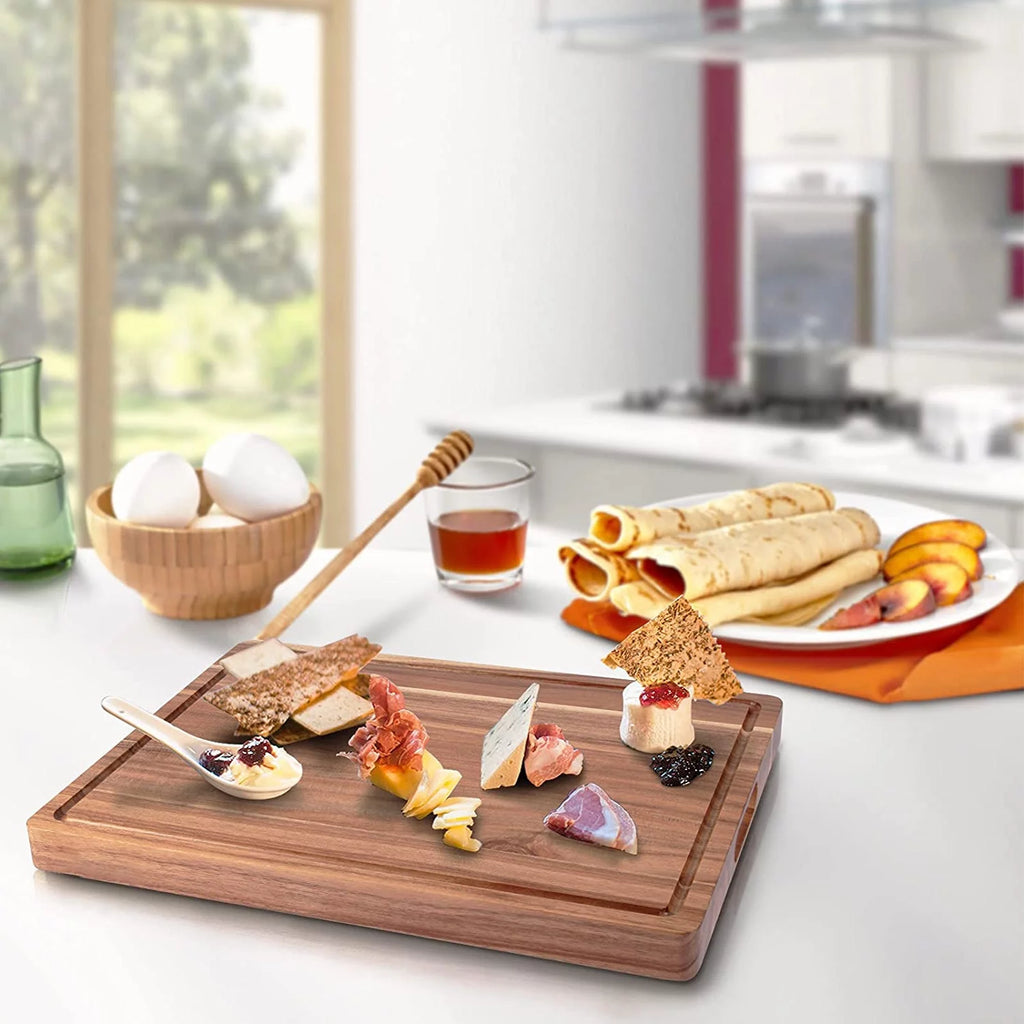 Acacia Wood Cutting Board with Juice Groove, Extra Large Butcher Block for Kitchen D236377