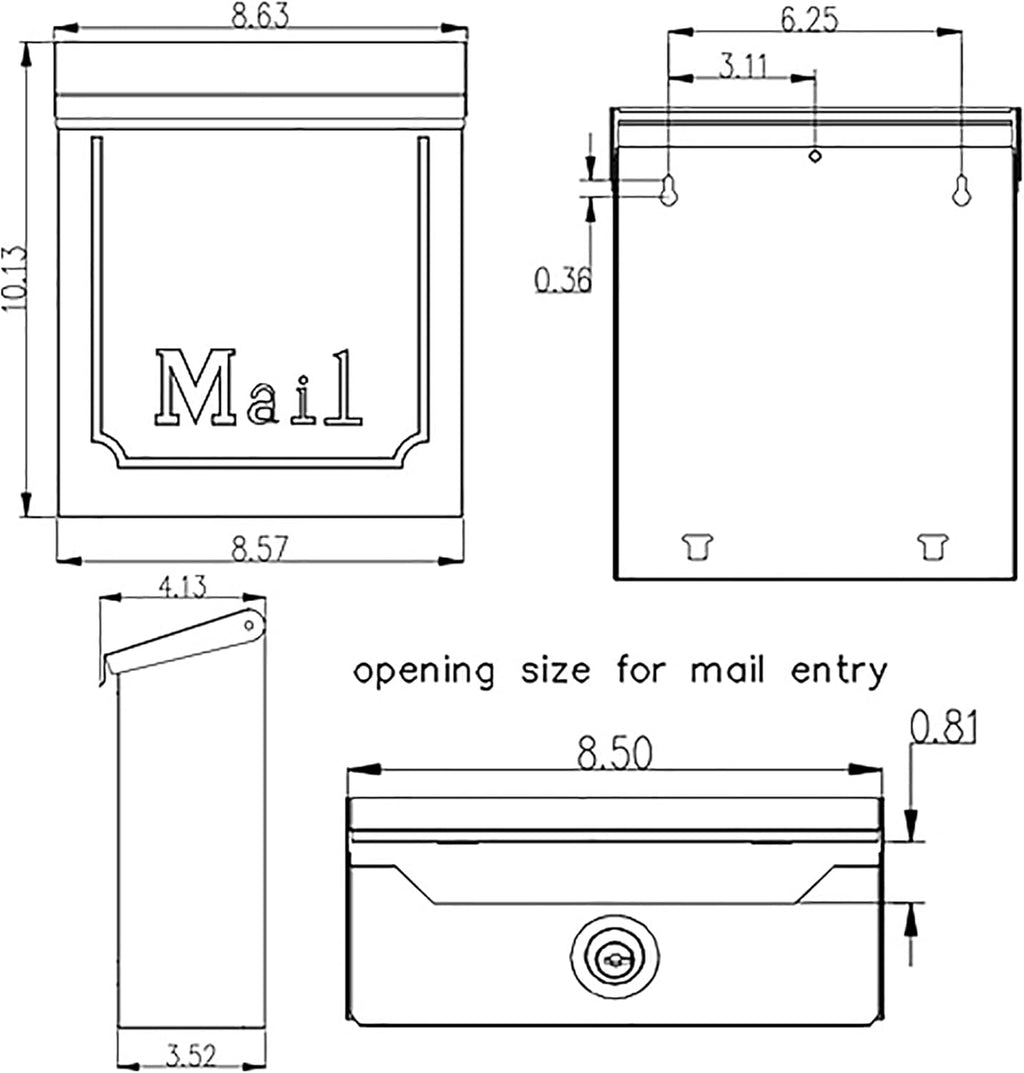 Wall Mount Mailbox, Galvanized Steel, Black B321
