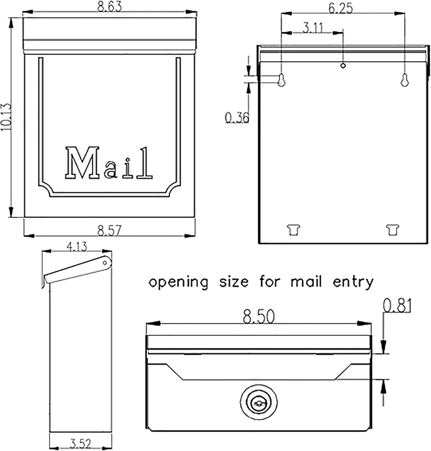 Wall Mount Mailbox, Galvanized Steel, Black B321