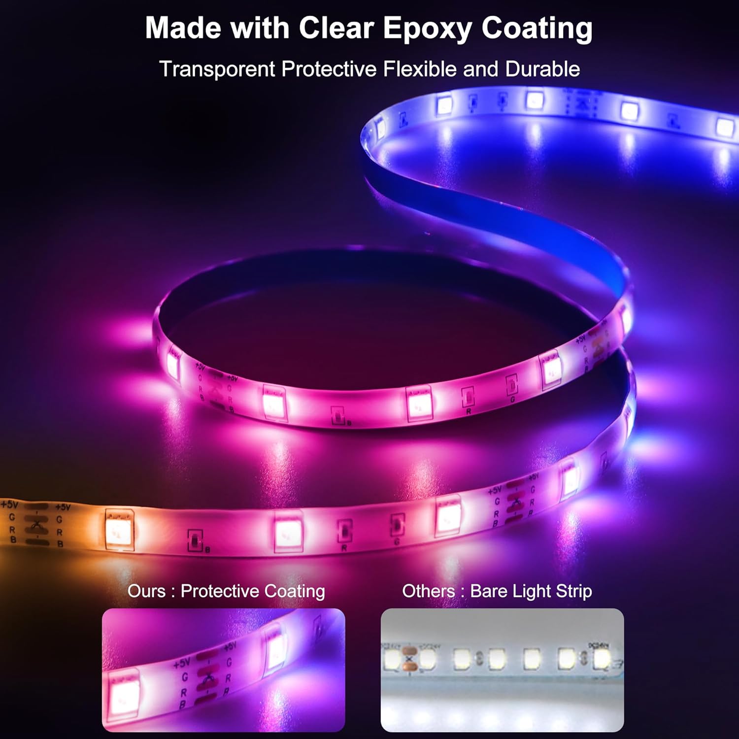 RGB LED Strip Lights Battery Powered, 16.4FT 150 LED, Remote Control, Dimmable S61602
