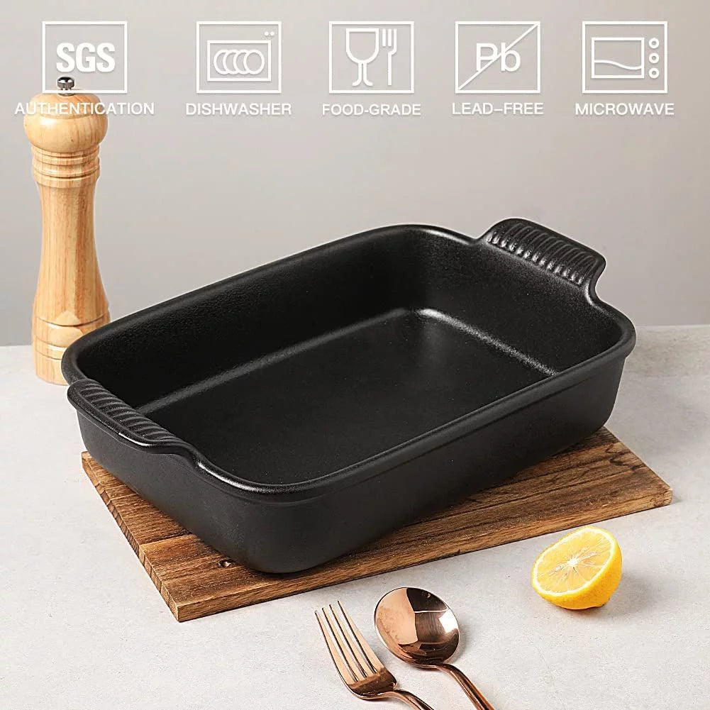 Porcelain Baking Dish, Rectangular Lasagna Pan, 13x9.6 inch, Black D54689