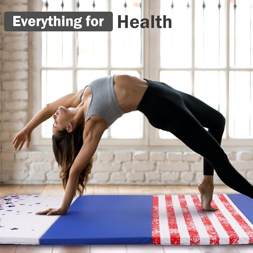 Folding Exercise Gymnastics Mat, 4x8x2 Inch, High-Density Anti-Tear, Portable with Carrying Handles J951