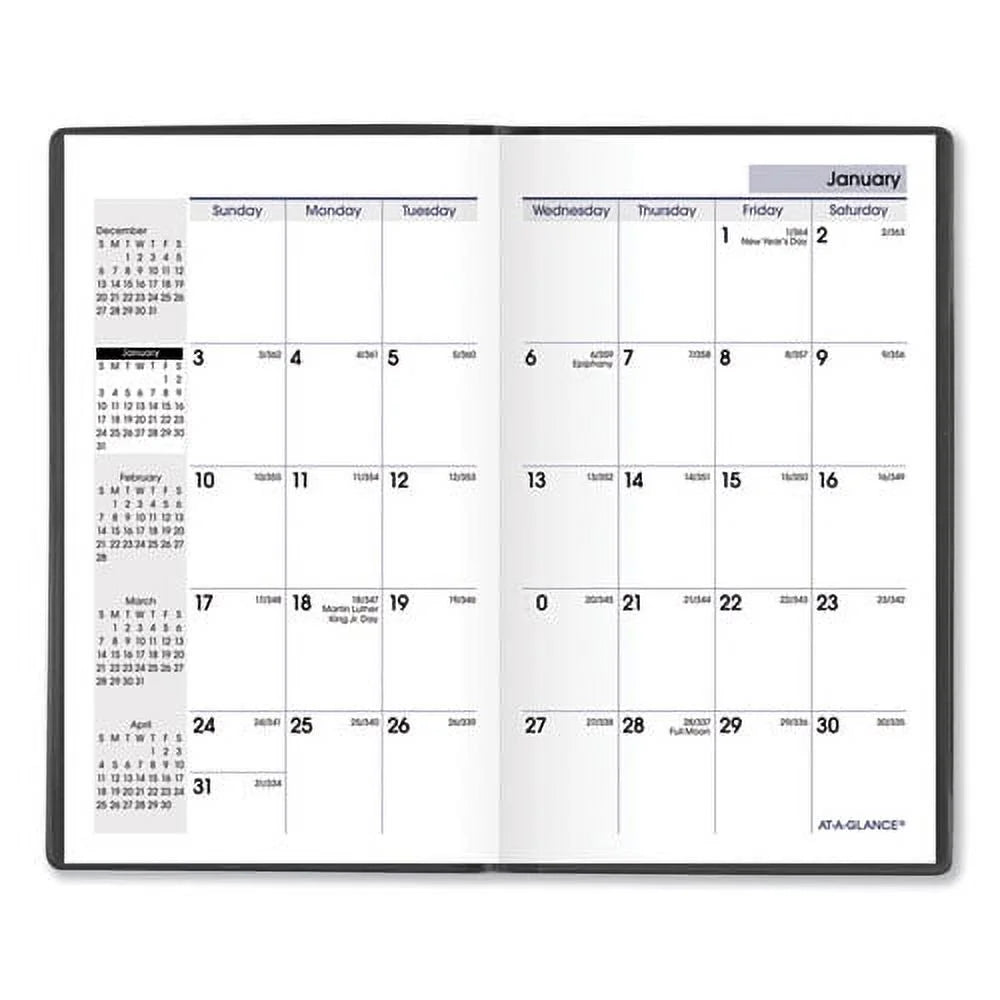 Pocket-Sized Monthly Planner, Unruled Blocks, 6 x 3.5, Black Cover, 14-Month, Bundle of 2 G73600