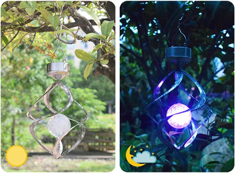 Solar Revolving Wind Chimes Hanging Light for Outdoors M89531