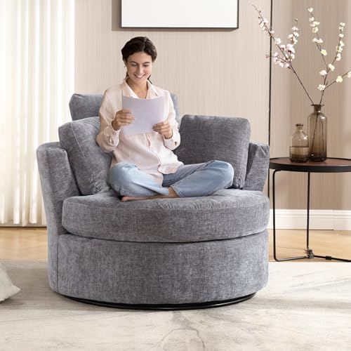 Swivel Barrel Chair with Ottoman for Living Room Bedroom, White W553228