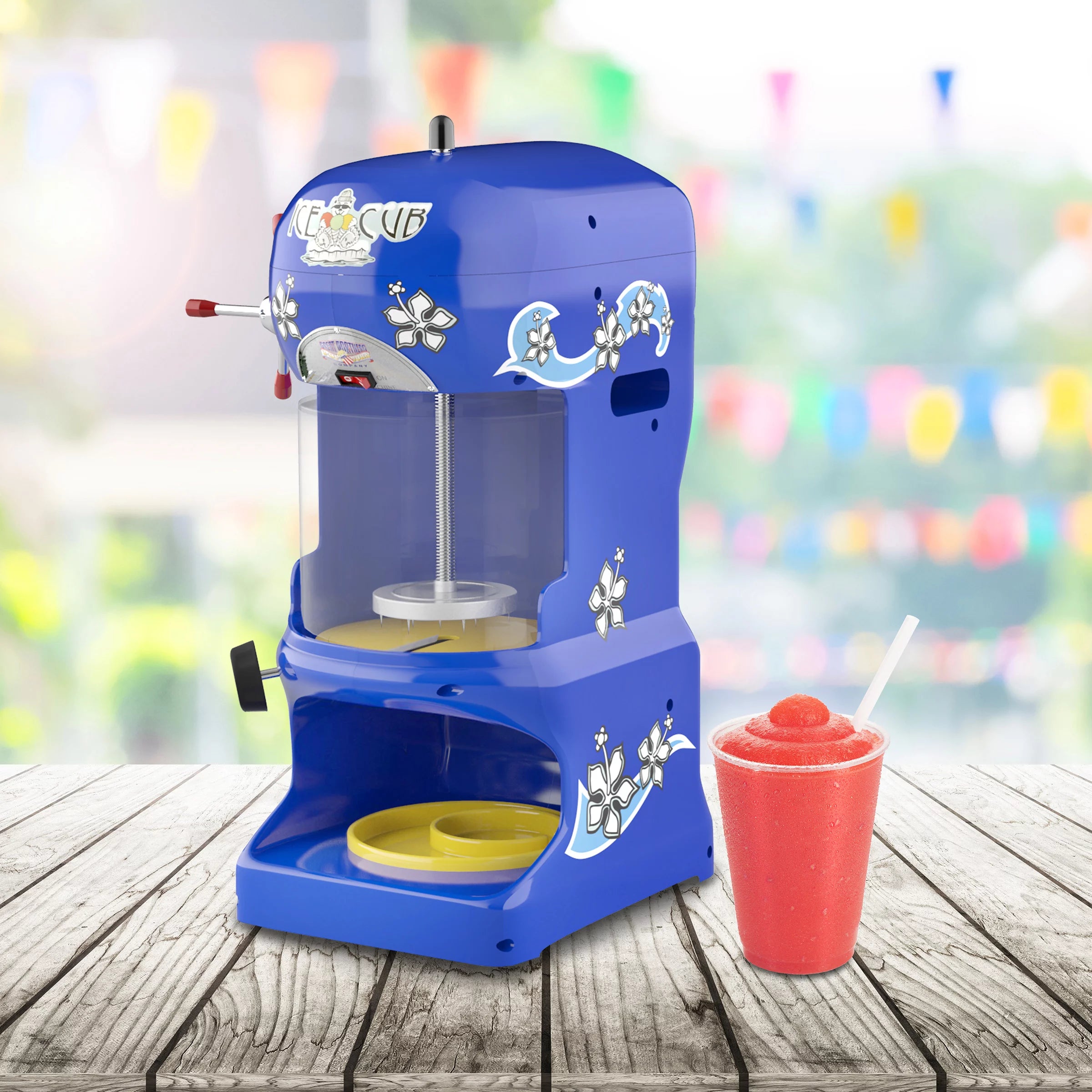 Ice Cube Shaved Ice Machine, Electric Block Ice Shaver & Snow Cone Maker, Blue K25377