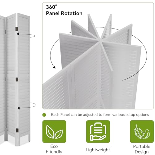 6 Panel Wood Room Divider Freestanding White 5.57 FT S6393