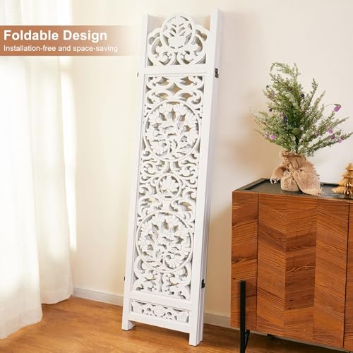 Wood Carved Room Divider 4 Panel Folding Screen Z937290