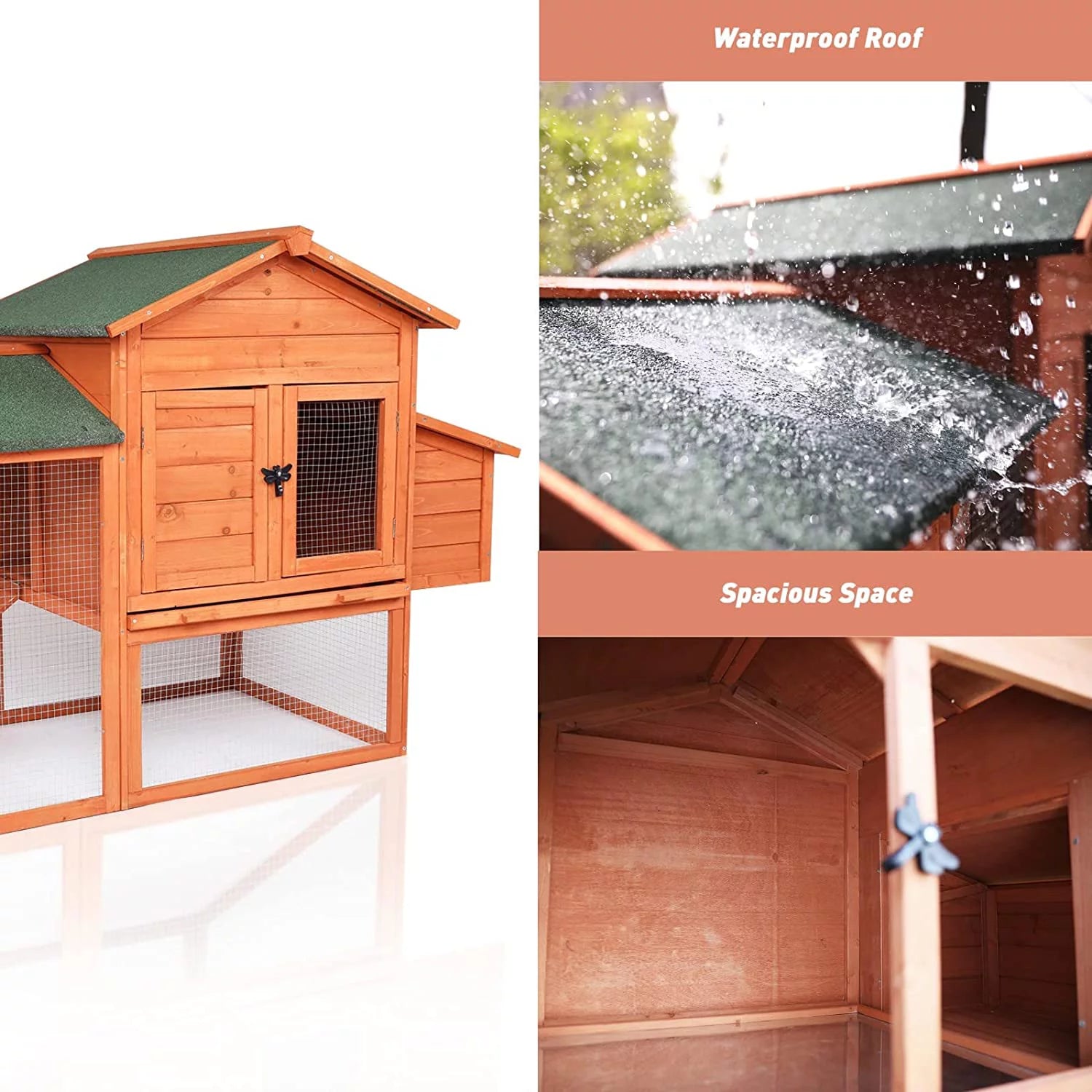 Outdoor Wooden Chicken Coop with Ramp and Nesting Box U4043