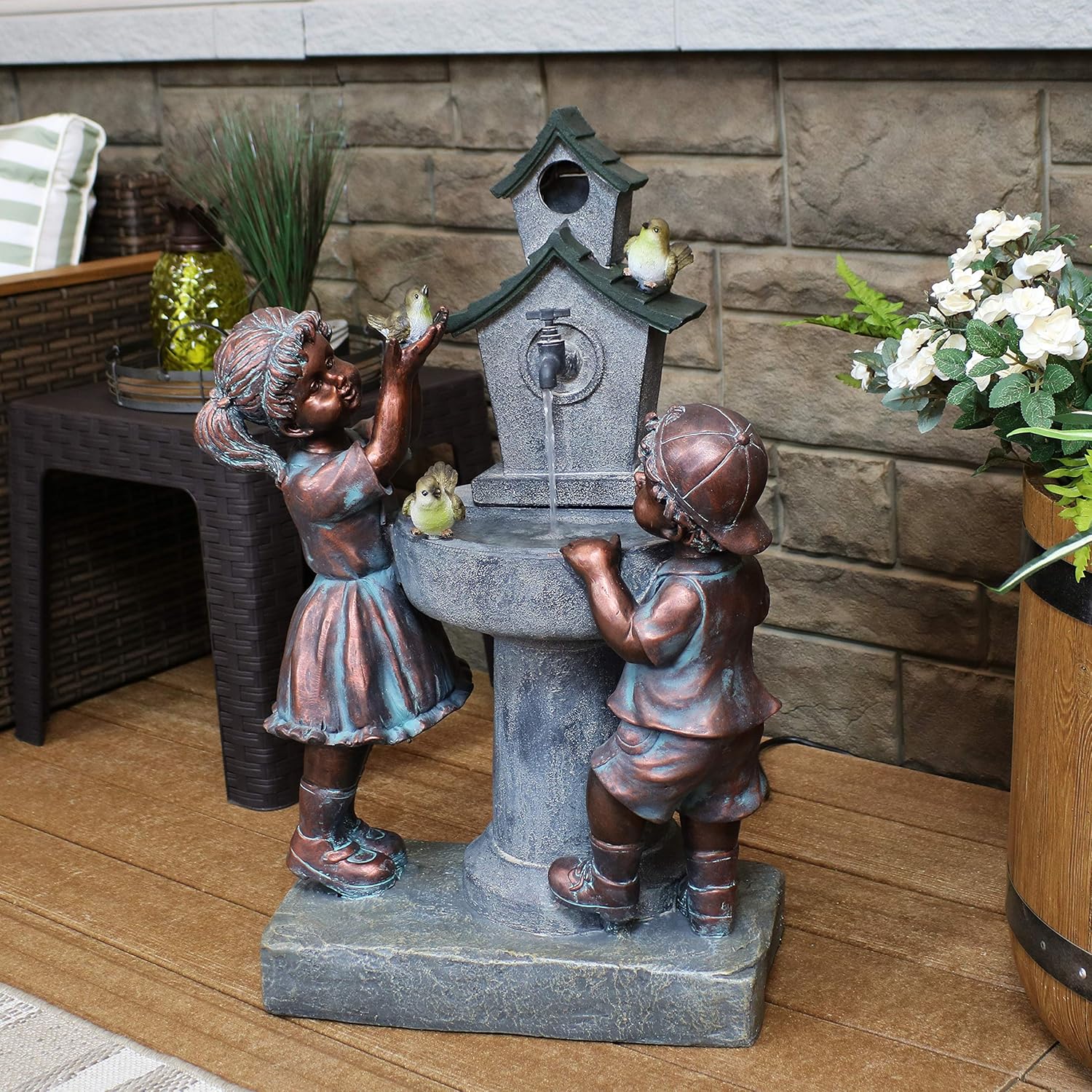 Outdoor Water Fountain with Bird Bath Design J93668