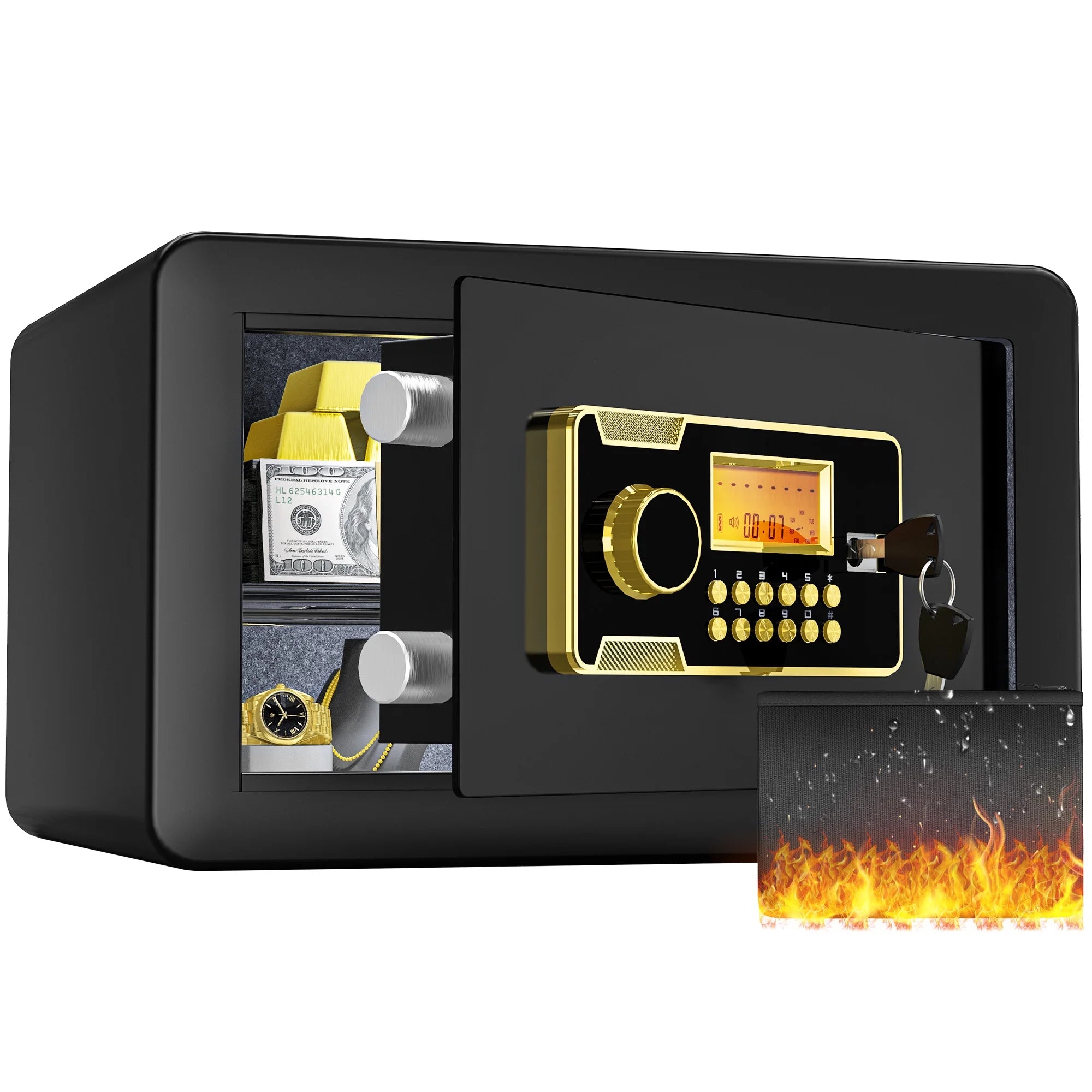 Dextrus Security Safe Box,1.5 CU.FT Safety Cabinet Money Safe with Digital Keypad for Documents and Valuables in Homes, Offices, and Hotels,16.93"D x 14.57"W x 10.6"H,Black