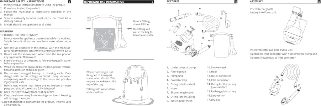 Portable Camping Shower with Rechargeable Battery and Sprayer X345295