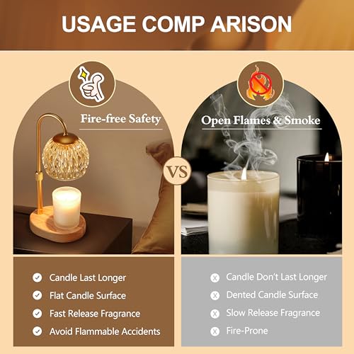 Candle Warmer Lamp with Timer and Dimmer, Adjustable Height, Gold J4263
