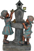 Sunnydaze 30-Inch Boy and Girl at Bird Bath Outdoor Water Fountain - Electric Submersible Pump with Adjustable Flow