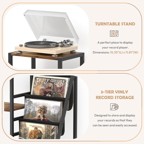 Record Player Stand with Guitar and Vinyl Storage Z518258