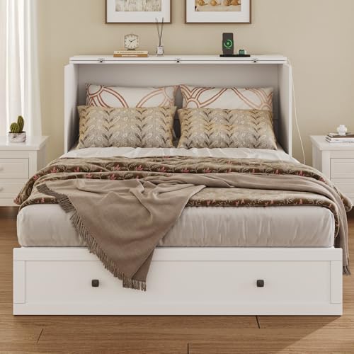 Murphy Bed with Storage and Charging Station, Foldable Panel, for Guest Bedroom, Living Room, Office V324