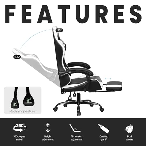 Gaming Chair with Footrest Lumbar Support High Back Recliner Ergonomic Leather Q8605