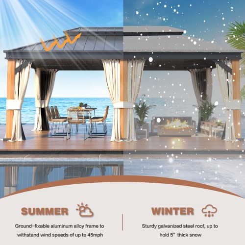 12x20 Hardtop Gazebo Double Roof Galvanized Steel Outdoor Aluminum Frame with Netting and Curtains M3306