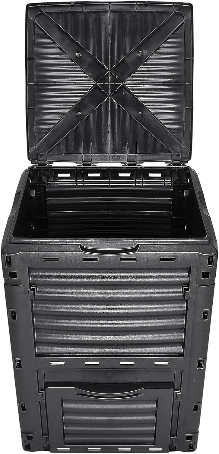 Garden Compost Bin 80 Gallon, Outdoor Composter with Top Lid and Bottom Door D9519