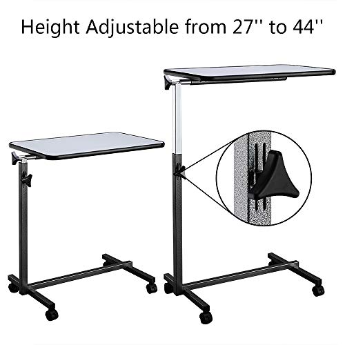 Tilting Overbed Table with Wheels and Brake, Adjustable Bedside Table for Hospital and Home Use T839