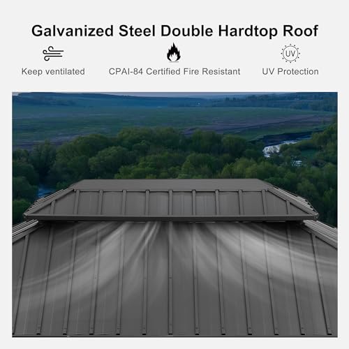 10' x 14' Permanent Hardtop Gazebo with Galvanized Steel Double Roof, Curtains and Netting Included M96664