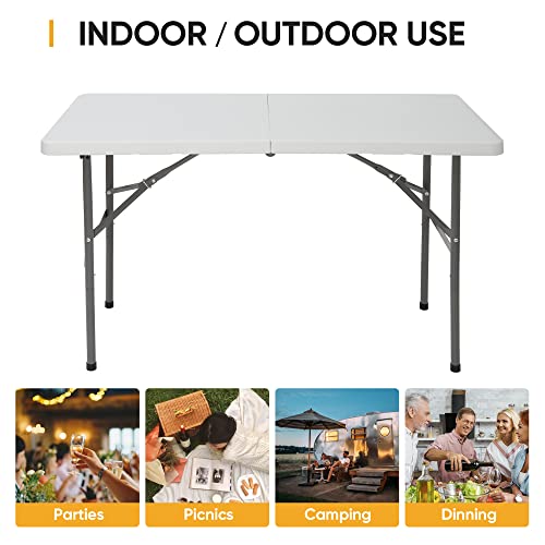 Portable 4 Foot Plastic Folding Table, Indoor Outdoor Heavy Duty, White R80992