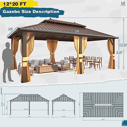 10'x13' Hardtop Gazebo with Polycarbonate Double Roof, Aluminum Frame, Curtains and Netting N263