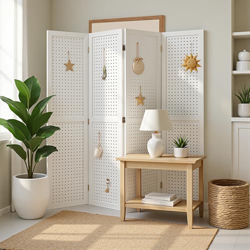 6 Panel Wooden Room Divider with Shelves B102027