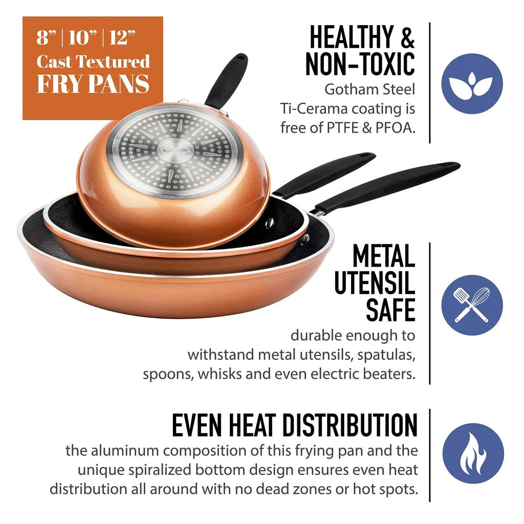 Copper Cast Frying Pan Set, Nonstick Cookware T172