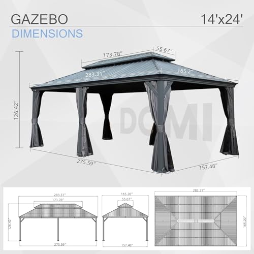 10 x 10 ft Hardtop Gazebo with Netting and Curtains, Galvanized Steel Roof for Patio and Garden X50618