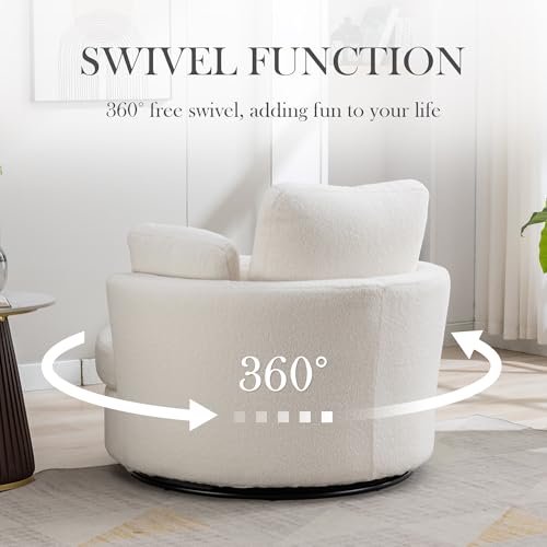 Oversized Swivel Barrel Chair with Ottoman, Chenille, Beige X252712