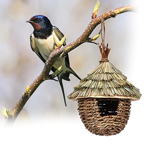 Hanging Straw Woven Bird House for Outdoor Backyard Decor V357981