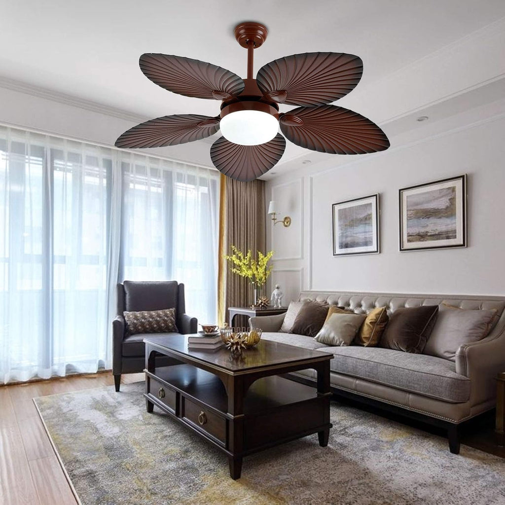 Ceiling Fan with LED Light, 52 Inch Palm Leaf Blades, Remote Control P510506
