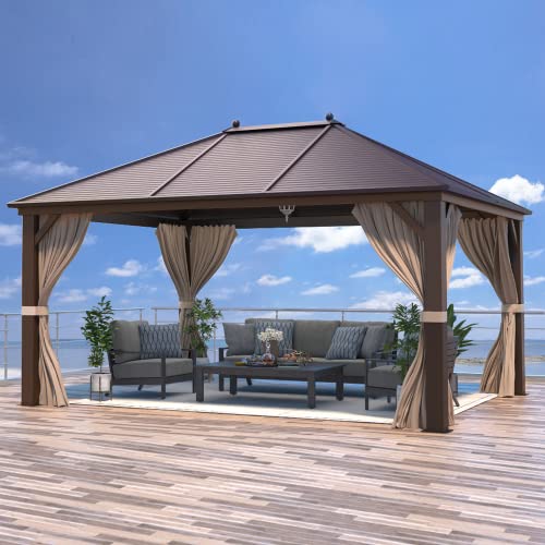 12x20 Hardtop Gazebo Double Roof Galvanized Steel Outdoor Aluminum Frame with Netting and Curtains M3306