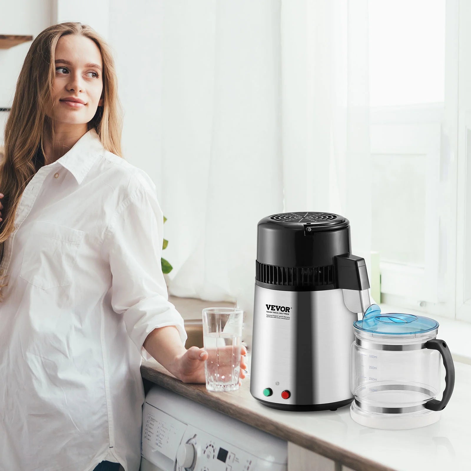 BENTISM 4L Water Distiller Purifier Machine Countertop Stainless Steel Interior Water Distiller 750W Countertop Water Purifier w/Dual Temp Display