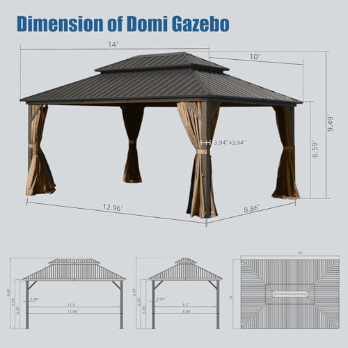 10 x 10 ft Hardtop Gazebo with Netting and Curtains, Galvanized Steel Roof for Patio and Garden X50618