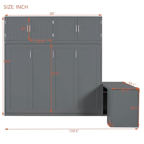 Twin Murphy Bed with Wall Frame, Closet, Drawers and Desk, White D510253