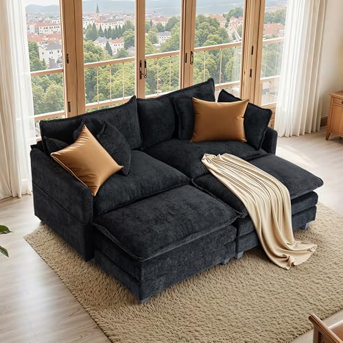 Chenille Lounge Chair with Ottoman, Beige W1064