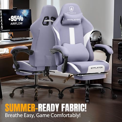 Gaming Chair Ergonomic Office Chair with Foot Rest, Breathable Fabric Computer Chair with Headrest and Lumbar Support V504535