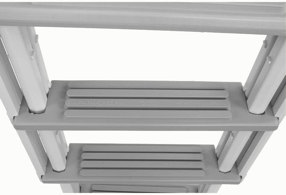 Above Ground Swimming Pool Step & Ladder, Heavy Duty, White Frame with Blue and Gray Steps, Deck Height Up to 60 Inches V291