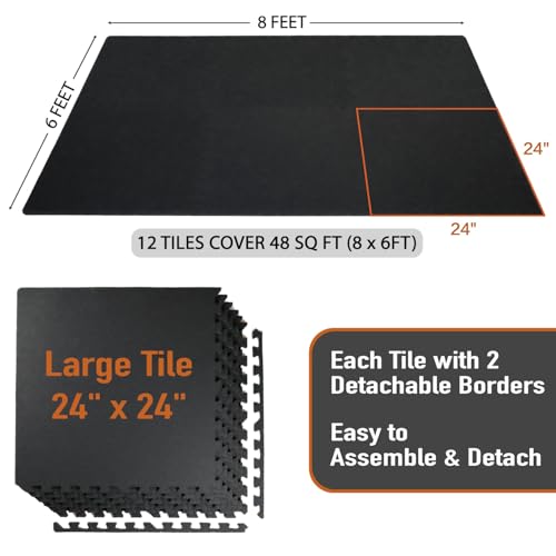 Exercise Mats 24 Sq Ft Interlocking EVA Foam for Home Gym I7577