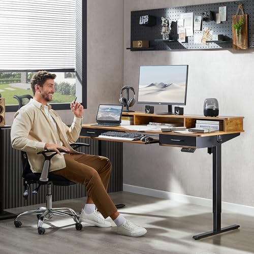 Electric Standing Desk with 2 Drawers, Height Adjustable for Home Office B137