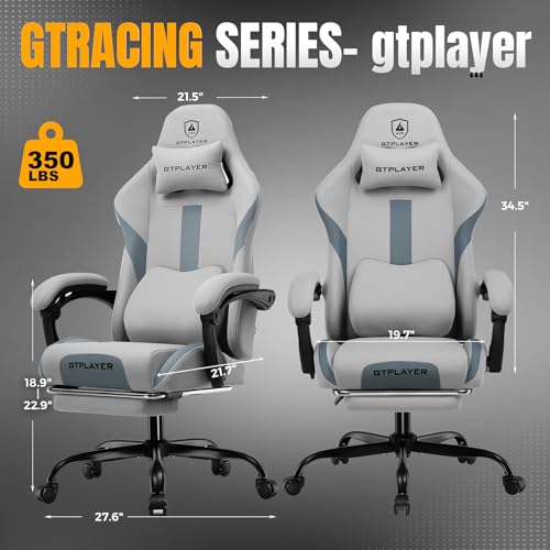 Gaming Chair Ergonomic Office Chair with Foot Rest, Breathable Fabric Computer Chair with Headrest and Lumbar Support V504535