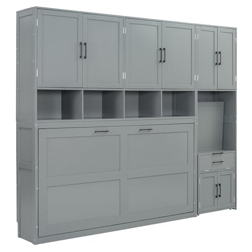 Twin Murphy Bed with Wall Frame, Closet, Drawers and Desk, White D510253