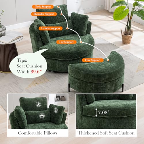 Oversized Swivel Barrel Chair with Ottoman, Chenille, Beige X252712