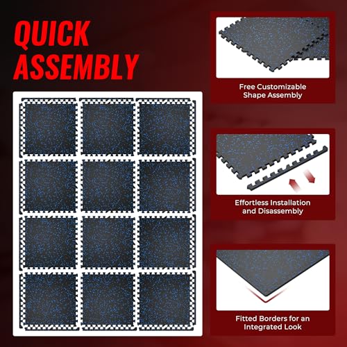 24 Pcs Interlocking EVA Foam Gym Mats with Rubber Top, Black A6287