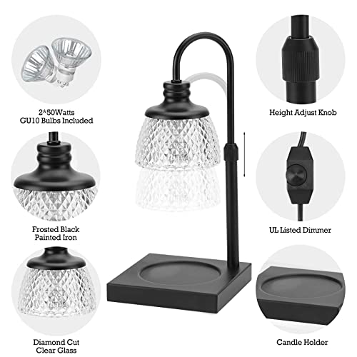 Candle Warmer Lamp with Dimmer, Height Adjustable, Black Y72287