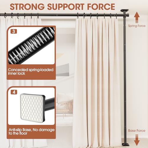 Room Divider Curtain Rod, No Drilling Adjustable Freestanding Partition, Black Y90647