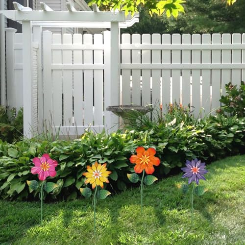 Metal Flower Decorative Garden Stakes, 4 Pcs 19" Outdoor Yard Art E201079