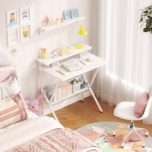 Small Desk with Adjustable Monitor Stand for Small Spaces, Grey D8453